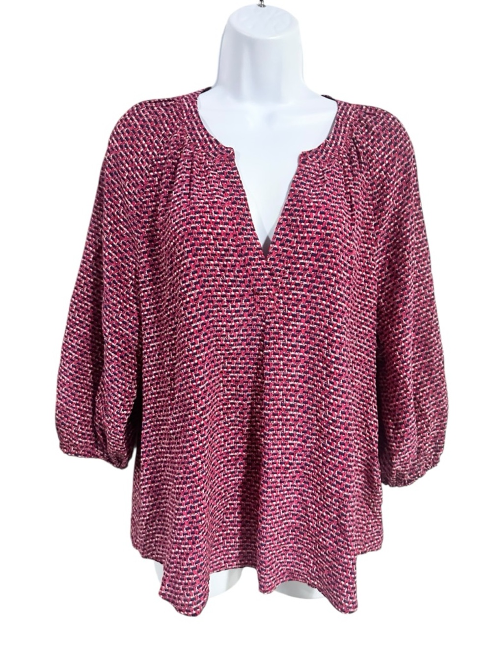 Joie Pink Patterned Silk Split V-Neck Blouse Size… - image 1